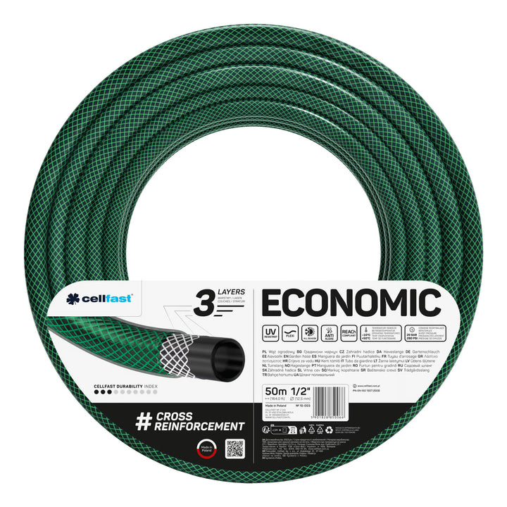 Количка за маркуч Cellfast Aluplus 1/2" 60 м + градински маркуч Cellfast Economic 1/2" 50 м