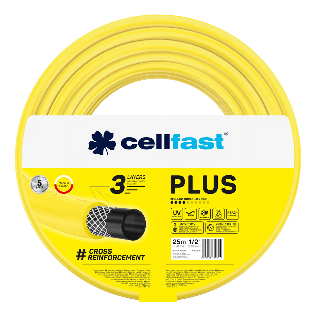 Количка за маркуч Cellfast Aluplus 1/2" 60 м + градински маркуч Cellfast Plus 1/2" 25 м