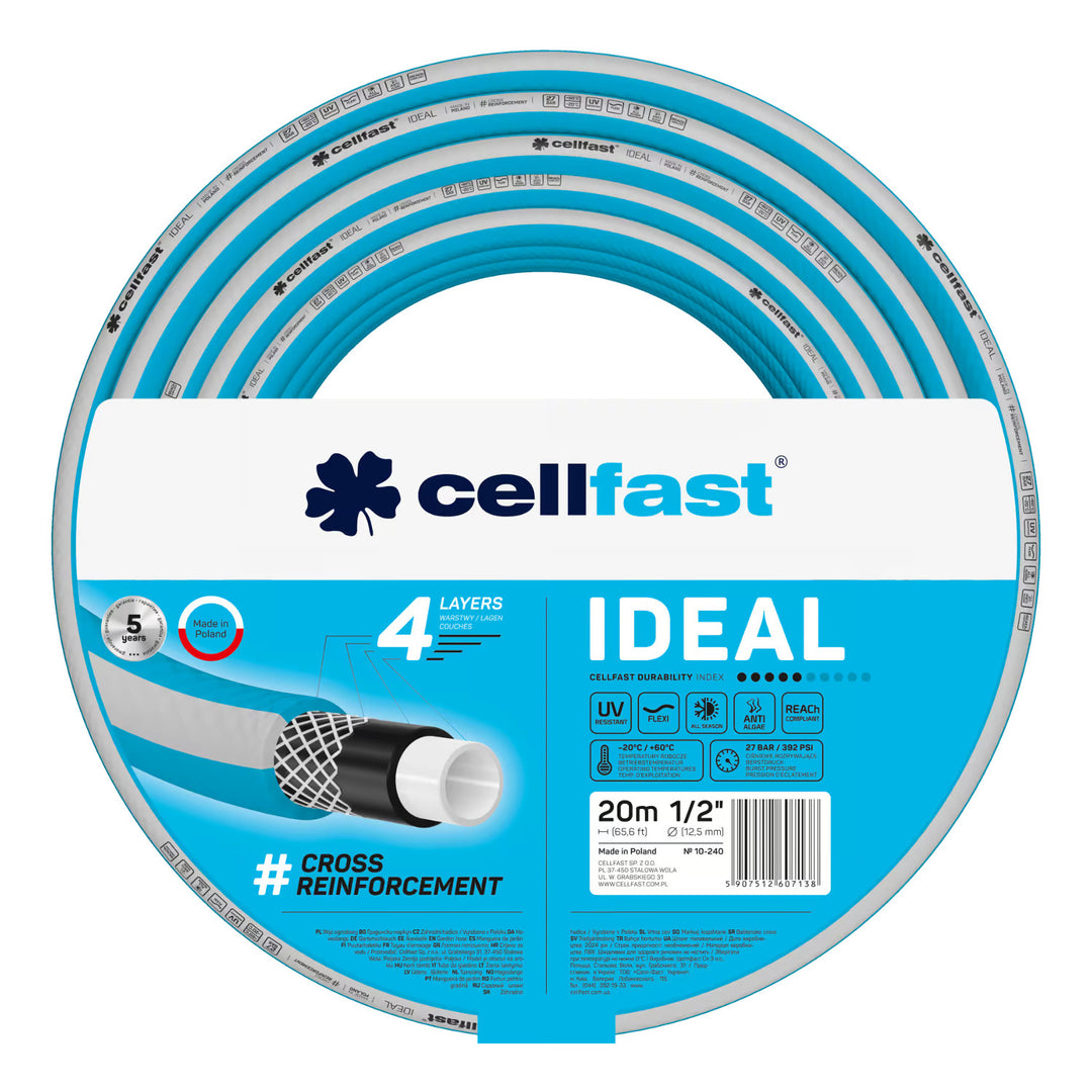 Количка за маркуч Cellfast Aluplus 1/2" 60 м + градински маркуч Cellfast IDEAL 1/2" 20 м + комплект с прав разпръсквач Cellfast Basic 1/2"