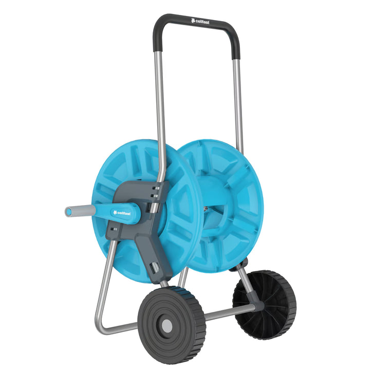 Количка за маркуч Cellfast Aluplus 1/2" 60 м + градински маркуч Cellfast IDEAL 1/2" 30 м + комплект с прав разпръсквач Cellfast Basic 1/2"