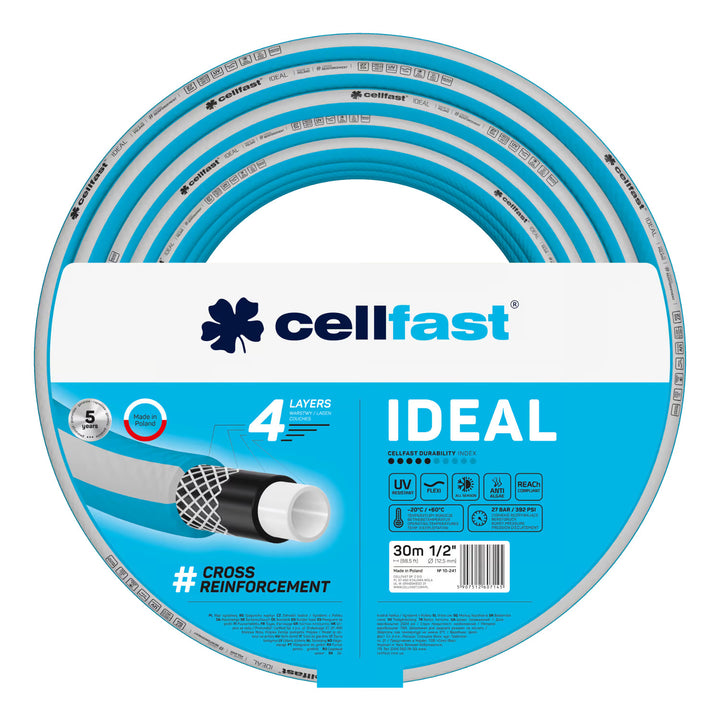 Количка за маркуч Cellfast Aluplus 1/2" 60 м + градински маркуч Cellfast IDEAL 1/2" 30 м + комплект с прав разпръсквач Cellfast Basic 1/2"