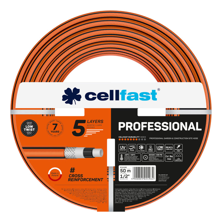 Количка за маркуч Cellfast Aluplus 1/2" 60 м + градински маркуч Cellfast, PROFESSIONAL 1/2" 50 м + комплект с прав разпръсквач Cellfast Basic 1/2"