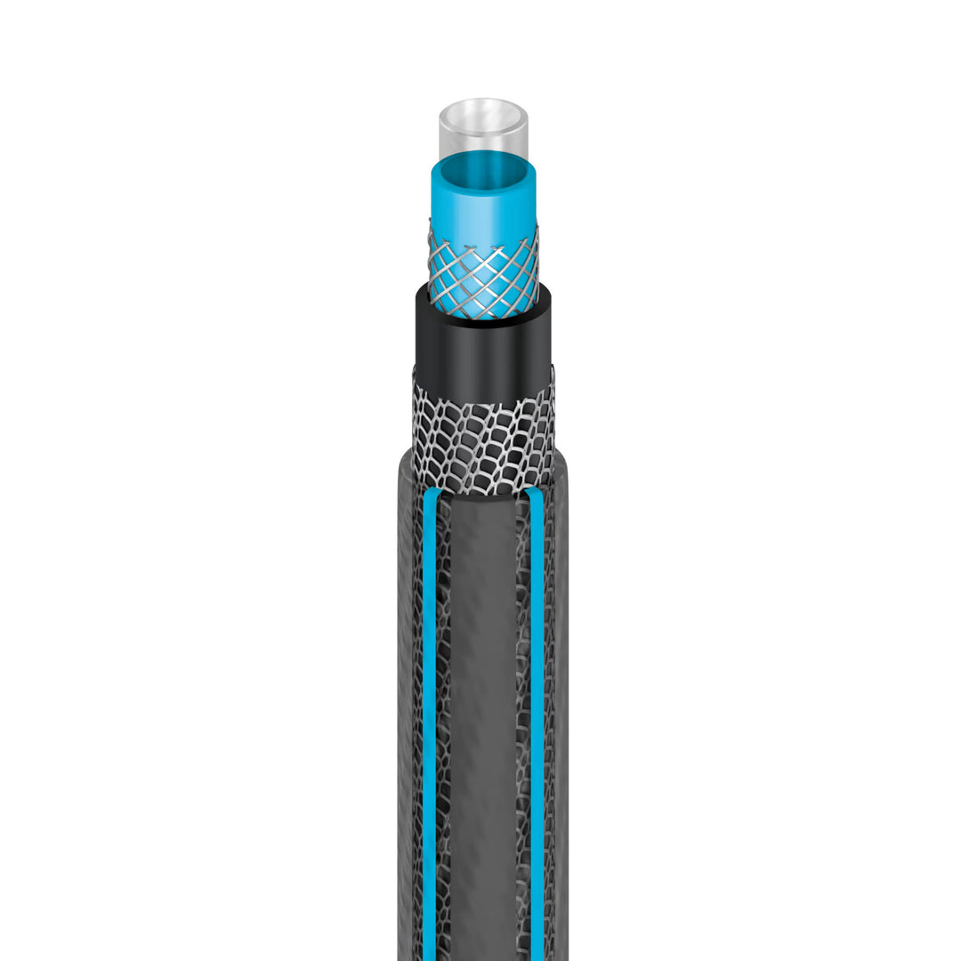 Градински маркуч Cellfast Hobby ATS2 1/2" 25 м + закачалка за маркуч Cellfast (сива) + комплект с прав разпръсквач Cellfast Basic 1/2"