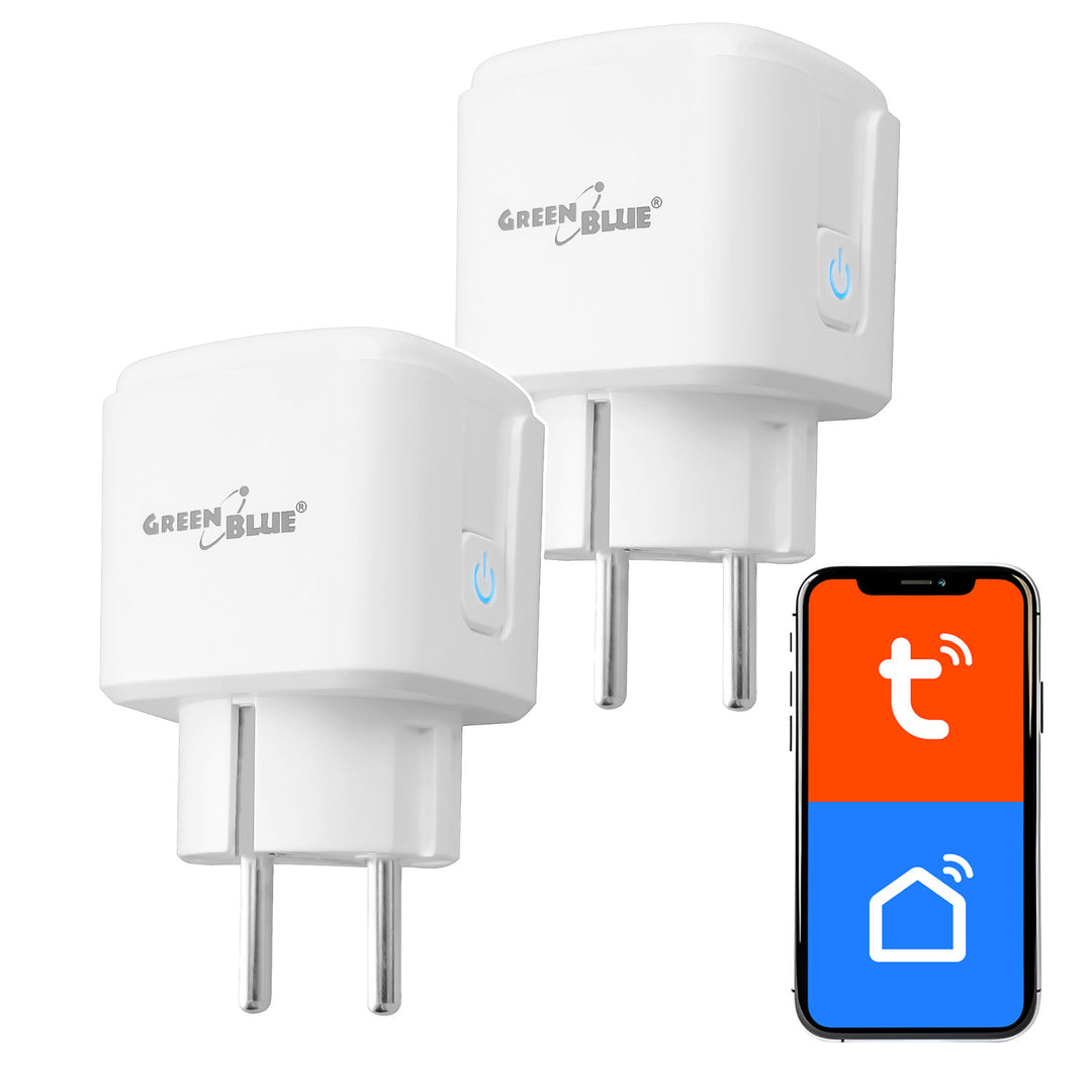 Дистанционно управляема WiFi контактна кутия GreenBlue, Android/iOS/Alexa/Google Home, таймер, ватомер, макс. 16 A/3840 W, GB735 W, 2 броя