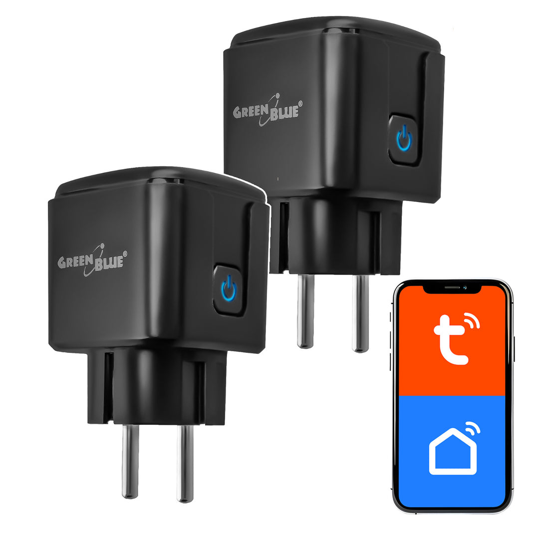 Дистанционно управляема WiFi контактна кутия GreenBlue, Android/iOS/Alexa/Google Home, таймер, ватомер, макс. 16 A/3840 W, GB735 B, 2 броя