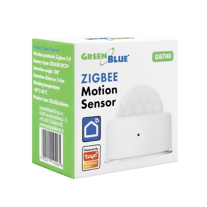 Безжичен датчик за движение Zigbee Tuya GreenBlue, Android/iOS, CR2450 DC 3,0 V, ъгъл на засичане 120° / до 8 м, GB740, 2 броя