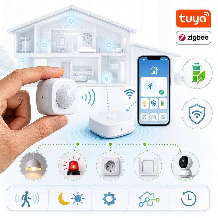 Безжичен датчик за движение Zigbee Tuya GreenBlue, Android/iOS, CR2450 DC 3,0 V, ъгъл на засичане 120° / до 8 м, GB740, 2 броя