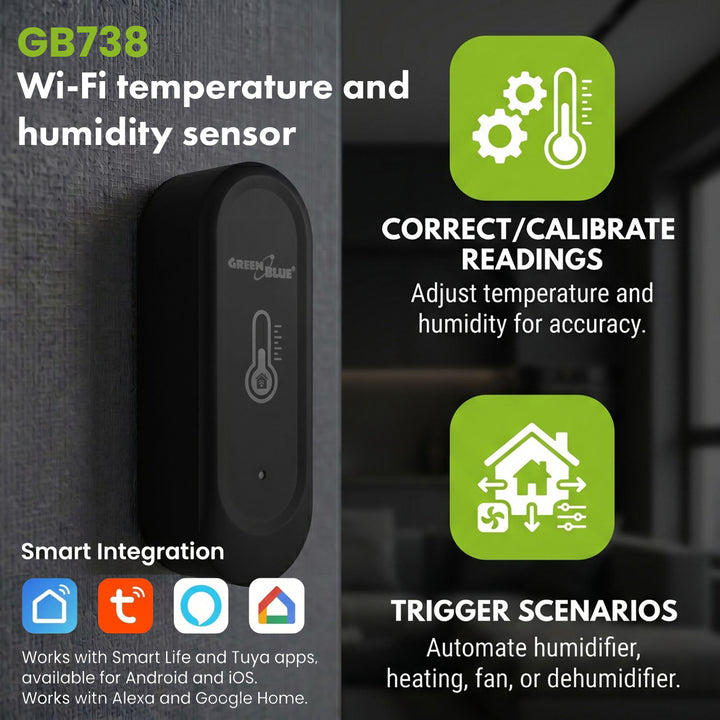 Външен WiFi сензор за температура и влажност GreenBlue, Android/iOS, 3,0 V DC, LR03x2, IP65, GB741, 2 броя