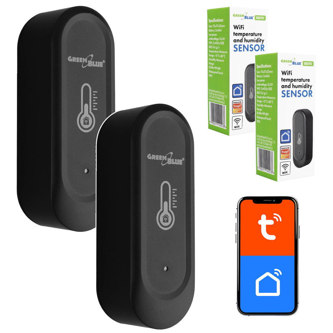 Външен WiFi сензор за температура и влажност GreenBlue, Android/iOS, 3,0 V DC, LR03x2, IP65, GB741, 2 броя