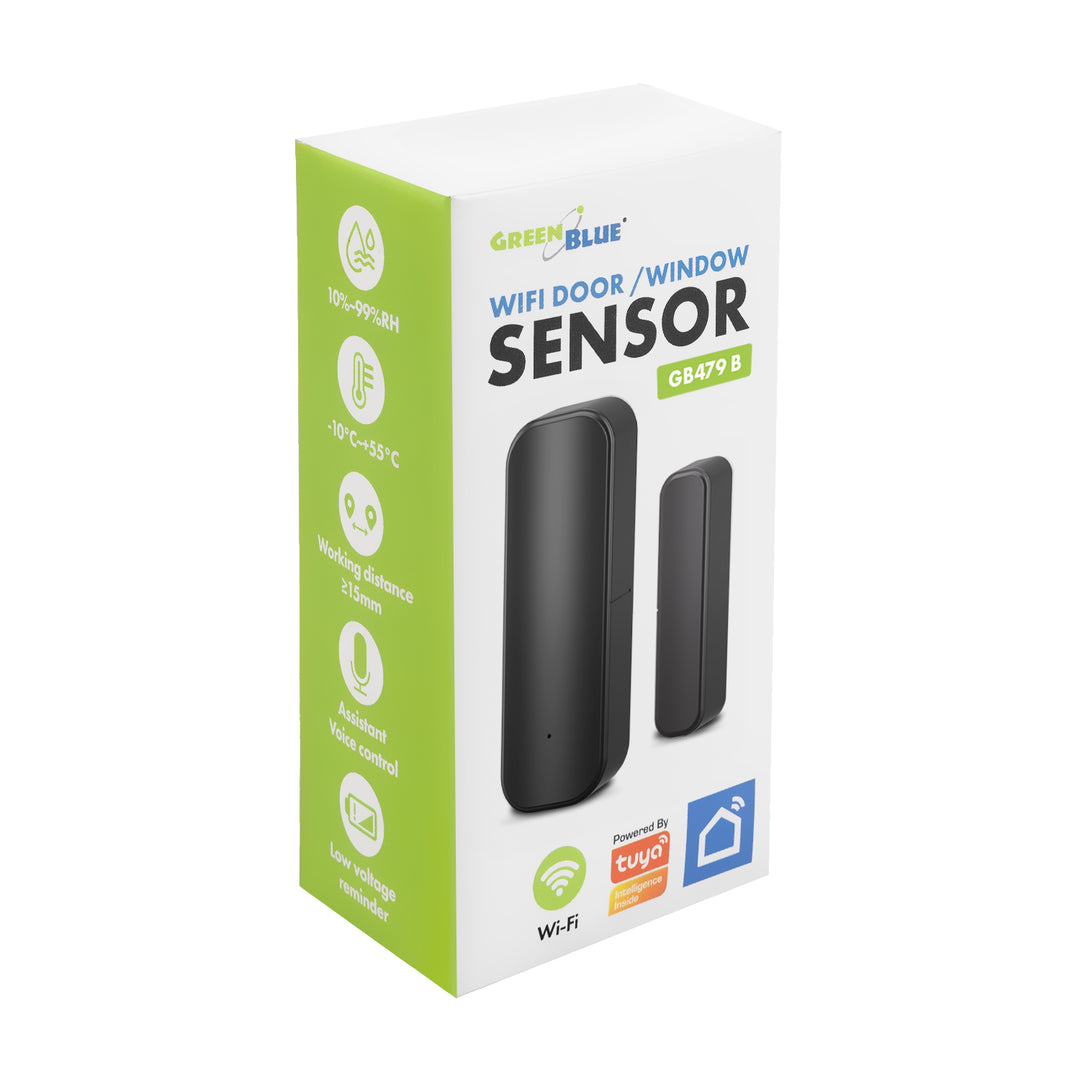 Безжичен релеен датчик / датчик за отваряне с WiFi GreenBlue, Android/iOS, за врати / прозорци, 3,0 V DC, LR03x2, GB479 B, 2 комплекта