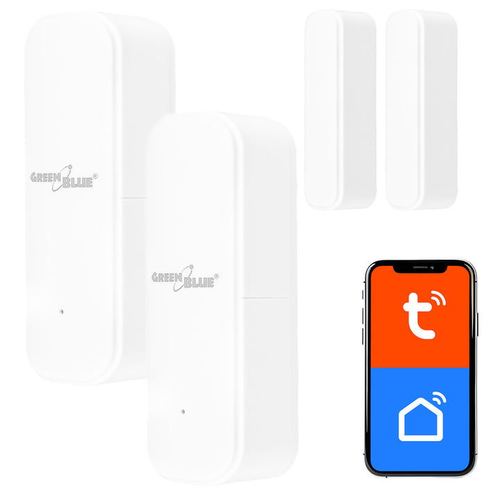 Безжичен релеен датчик / датчик за отваряне WiFi GreenBlue, Android/iOS, за врати / прозорци, 3,0 V DC, LR03x2, GB479 W, 2 комплекта