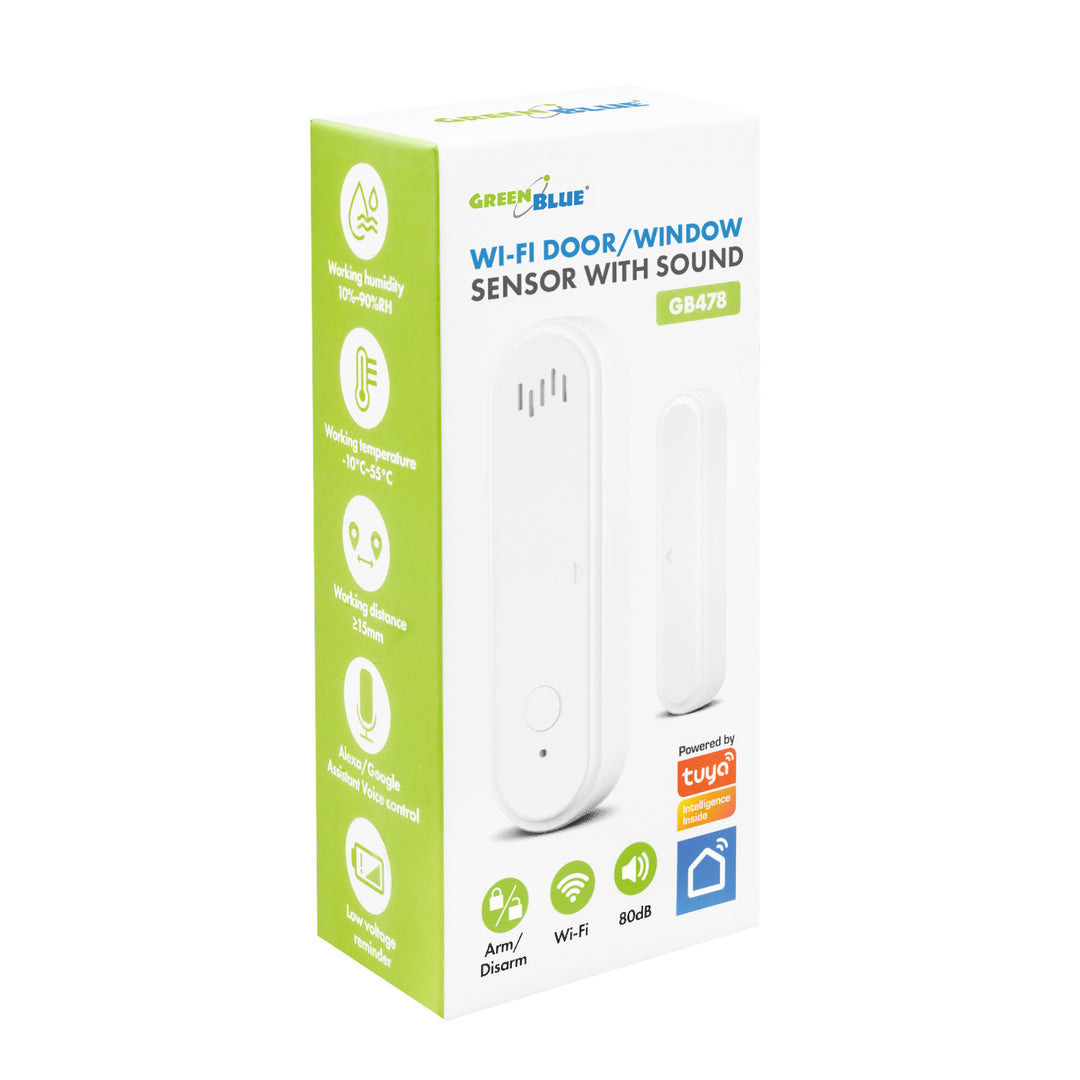 Безжичен релеен датчик / датчик за отваряне WiFi GreenBlue, Android/iOS, за врати / прозорци, 3,0 V DC, LR03x2, с аларма, GB478, 2 комплекта
