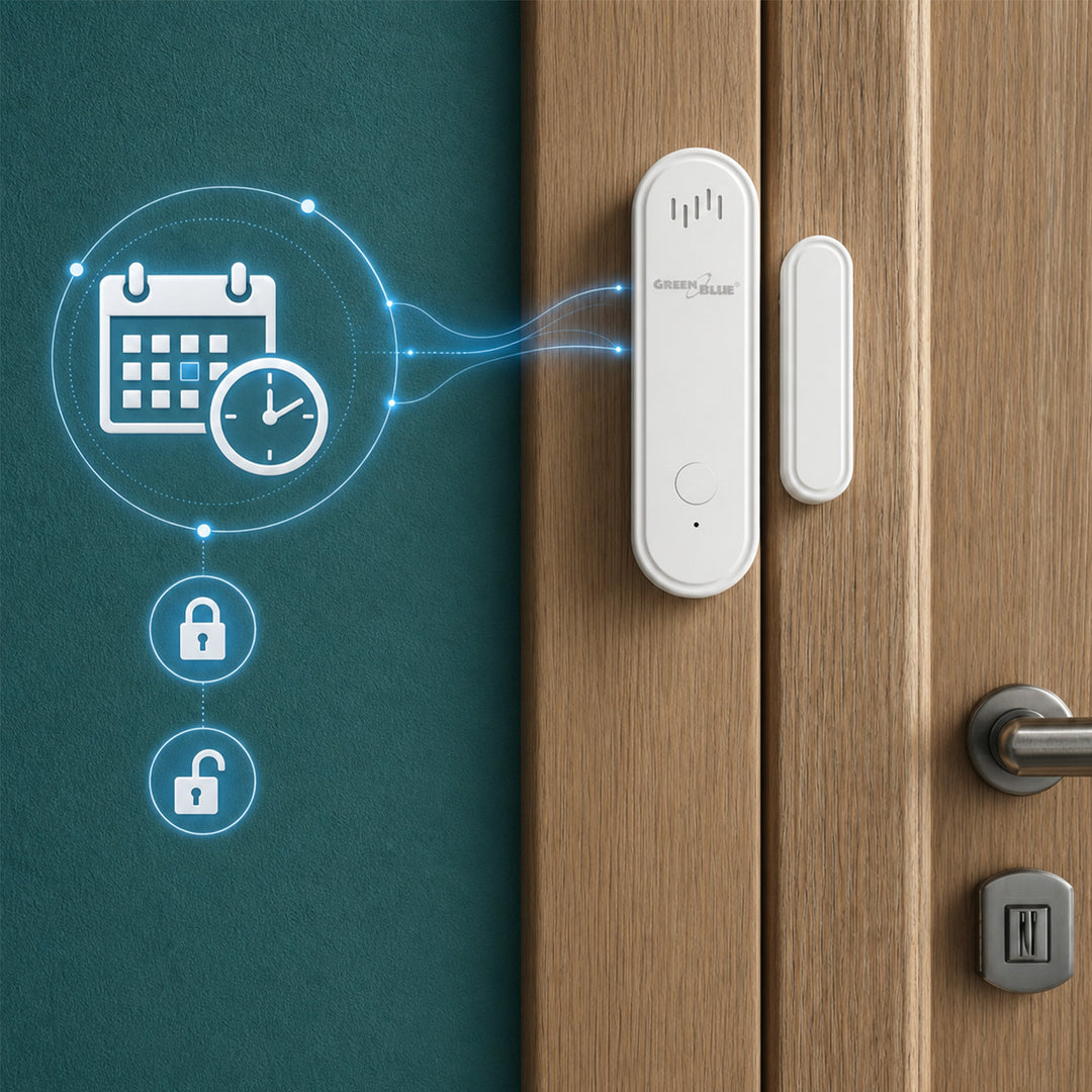 Безжичен релеен датчик / датчик за отваряне WiFi GreenBlue, Android/iOS, за врати / прозорци, 3,0 V DC, LR03x2, с аларма, GB478, 2 комплекта