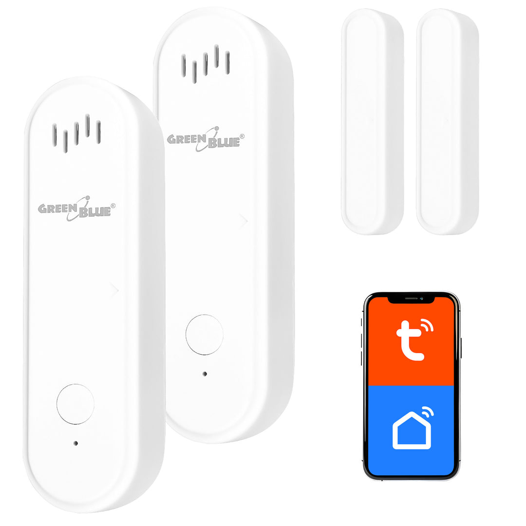 Безжичен релеен датчик / датчик за отваряне WiFi GreenBlue, Android/iOS, за врати / прозорци, 3,0 V DC, LR03x2, с аларма, GB478, 2 комплекта