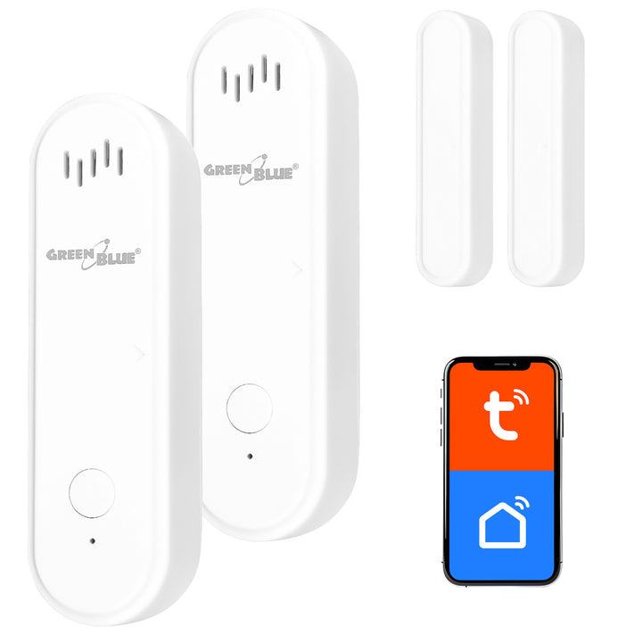 Безжичен релеен датчик / датчик за отваряне WiFi GreenBlue, Android/iOS, за врати / прозорци, 3,0 V DC, LR03x2, с аларма, GB478, 2 комплекта