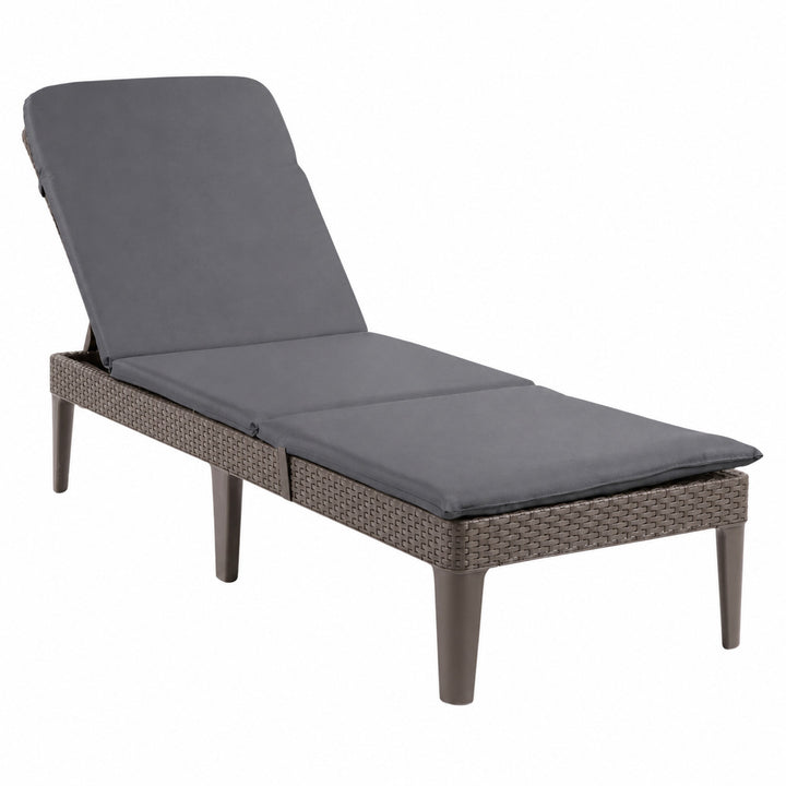 Регулируем градински шезлонг Jaipur Sun Lounger, кафяв + възглавница за шезлонг Jaipur, цвят тъмносив, плат S-500, размер 190x60 см