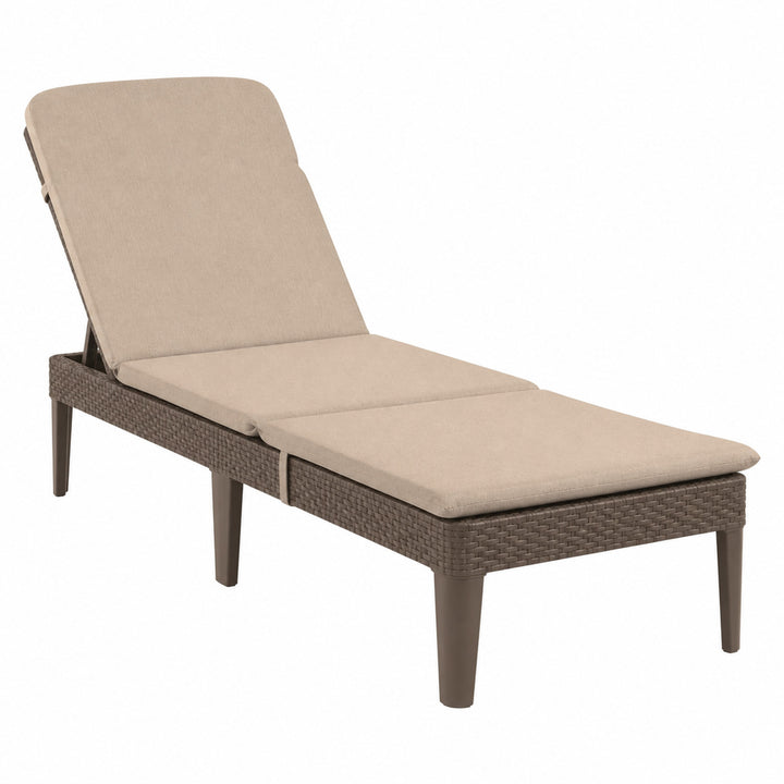 Регулируем градински шезлонг Jaipur Sun Lounger, кафяв + възглавница за шезлонг Jaipur, цвят бежов, плат S-550 Melange, размер 190x60 см