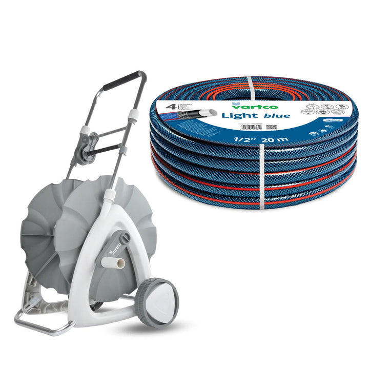 Количка за градински маркуч 1/2" 45 м + градински маркуч Vartco Light Blue 1/2" 20 м Agaplast