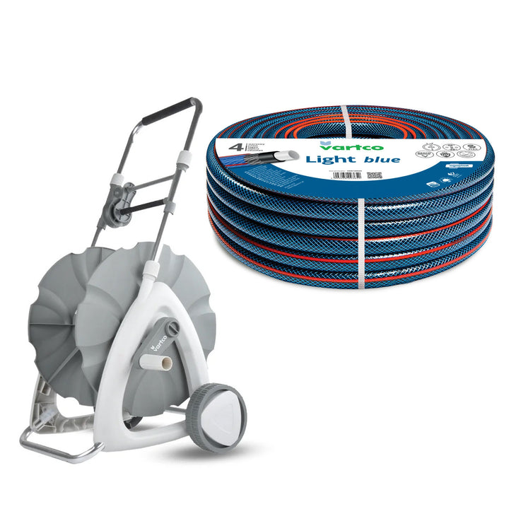 Количка за градински маркуч 1/2" 45 м + градински маркуч Vartco Light Blue 1/2" 30 м Agaplast
