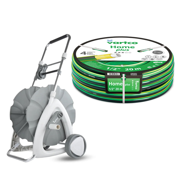 Количка за градински маркуч 1/2" 45 м + градински маркуч Vartco Home Plus 1/2" 20 м Agaplast