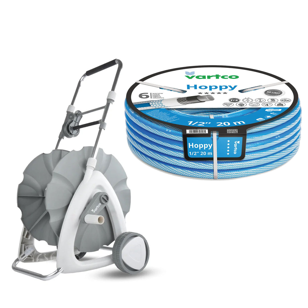 Количка за градински маркуч + градински маркуч Vartco Hoppy 1/2" 20 м Agaplast