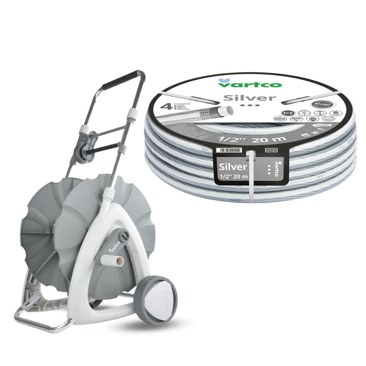Количка за градински маркуч + градински маркуч Vartco Silver 1/2" 20 м Agaplast