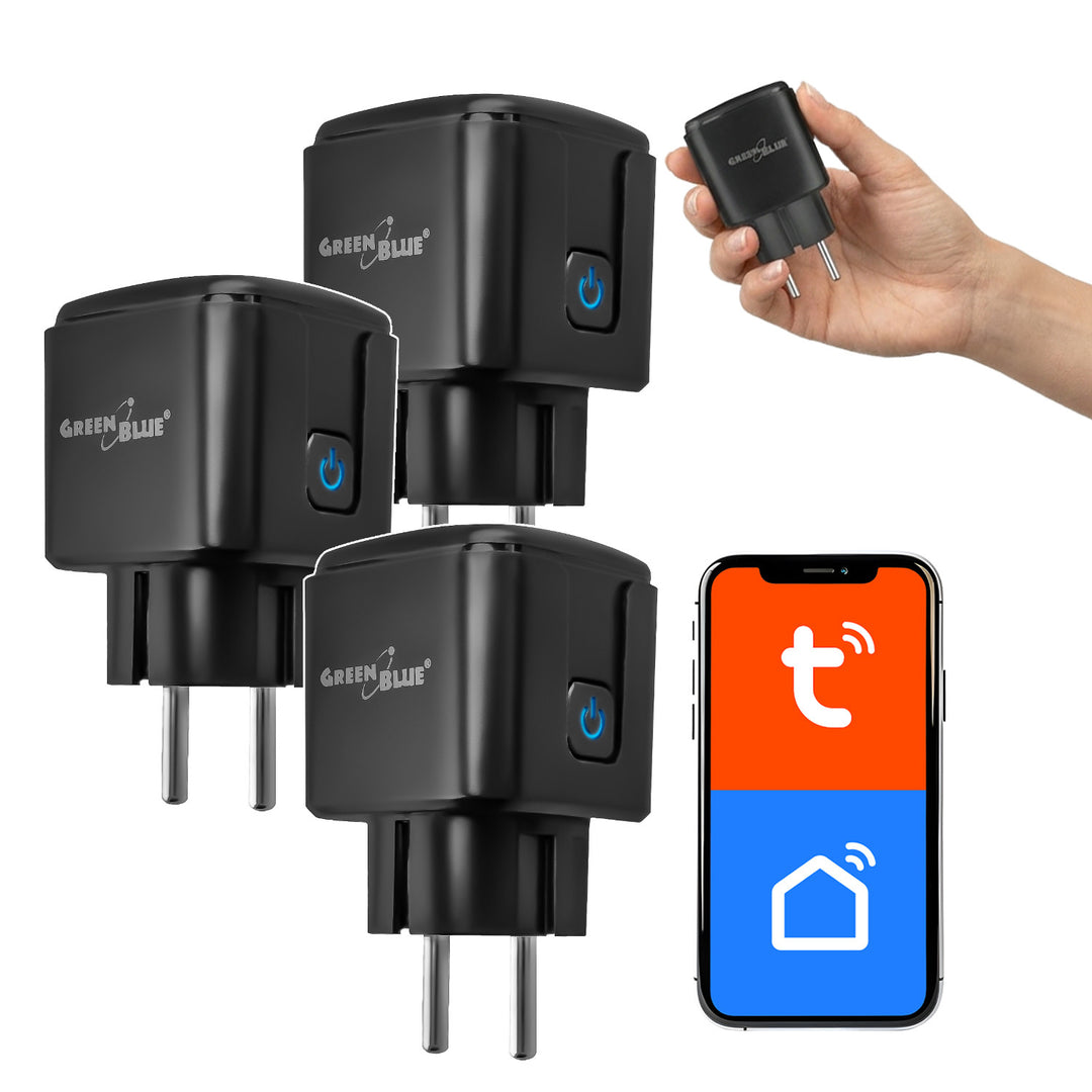 Дистанционно управляема WiFi контактна кутия GreenBlue, Android/iOS/Alexa/Google Home, таймер, ватомер, макс. 16A/3840W, GB735 B, 3 броя