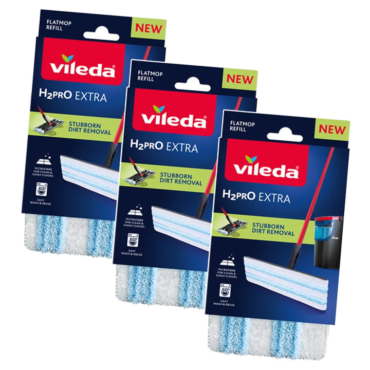 Сменяема накрайка за плоска метла Vileda H2prO, от микрофибра, подходяща за пране в пералня, 175786, 3 броя