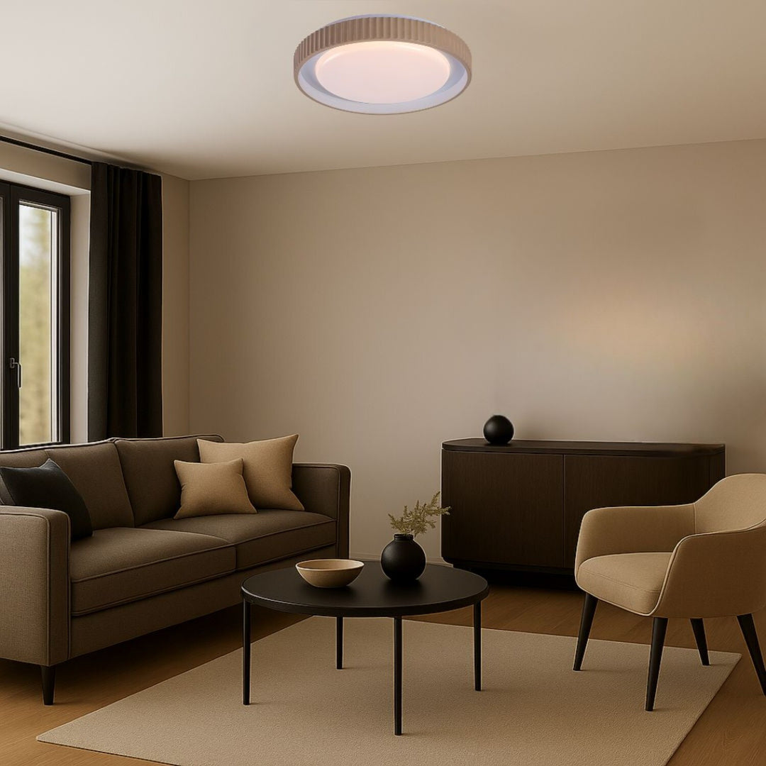 Лампа Pastello LED 48 W IP20, сиво-бежова, 3000–6500 K, функция за запаметяване с дистанционно управление, функция за таймер, ефект на нощна лампа, 71345