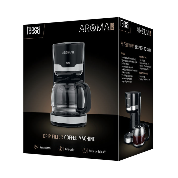 Кафемашина с преливник Teesa AROMA 100, 1,5 л, мощност 1000 W
