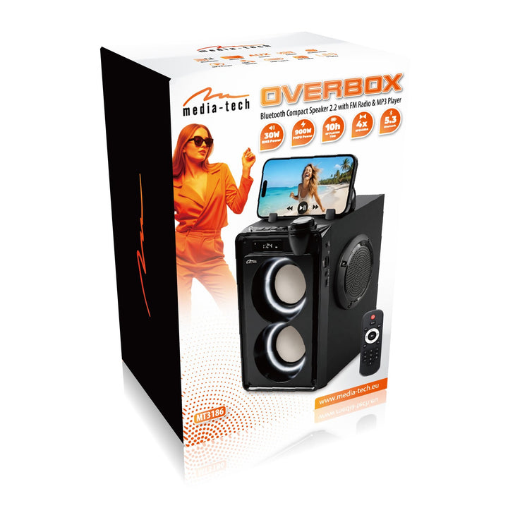 Преносим Bluetooth високоговорител OVERBOX MT3186, FM радио, поддръжка на SD карти, USB, RMS мощност 30 W, Mediatech