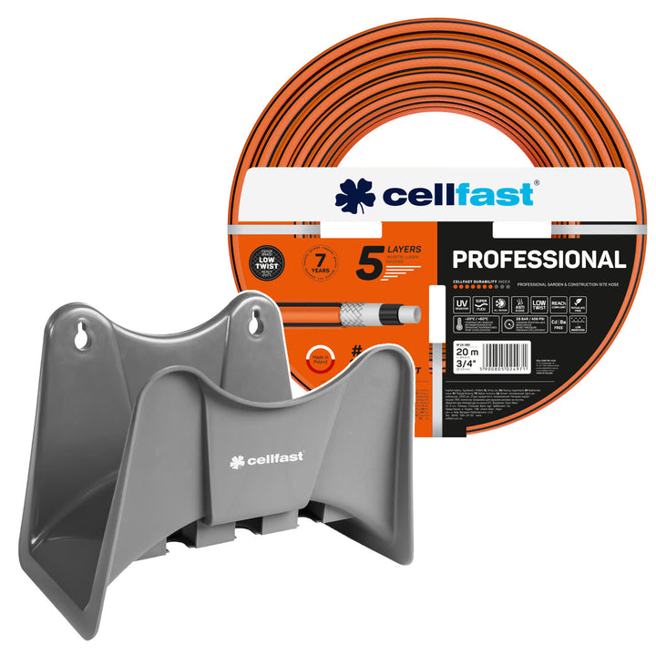 Градински маркуч Cellfast, PROFESSIONAL 3/4" 20 м + закачалка за маркуч Cellfast, сива