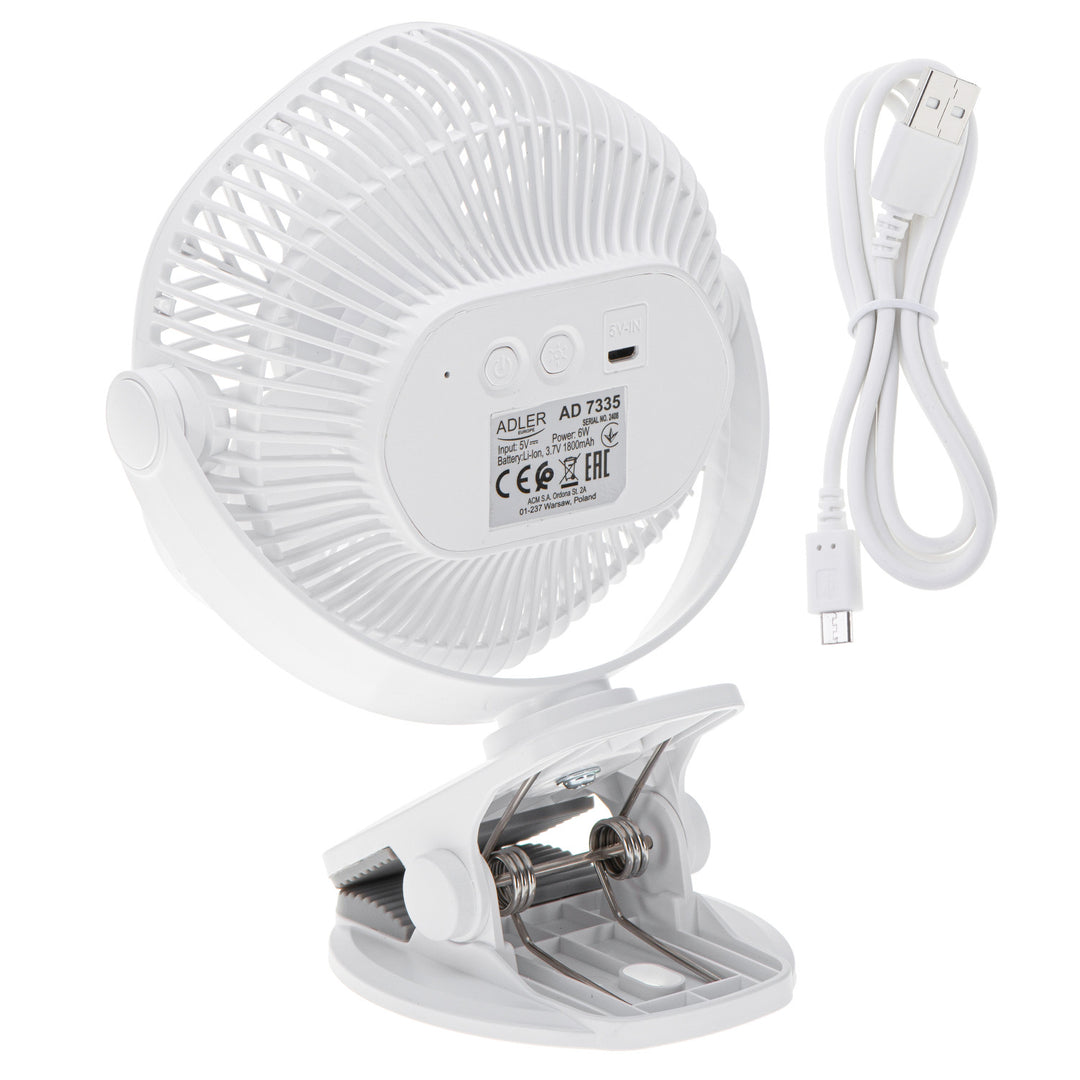 Акумулаторен вентилатор 5"/12,7 см с клипс – USB / LED, AD 7335, Adler
