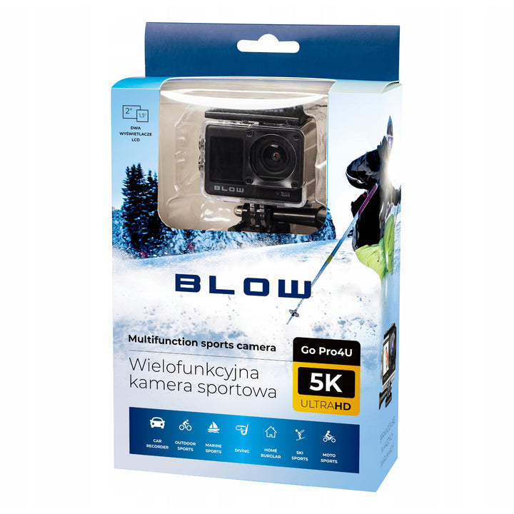 Спортна камера Pro4U 5K Blow, 5K Ultra HD качество, 20 мегапиксела, широкоъгълен обектив 160°, водоустойчива, дистанционно управление, 78-568#