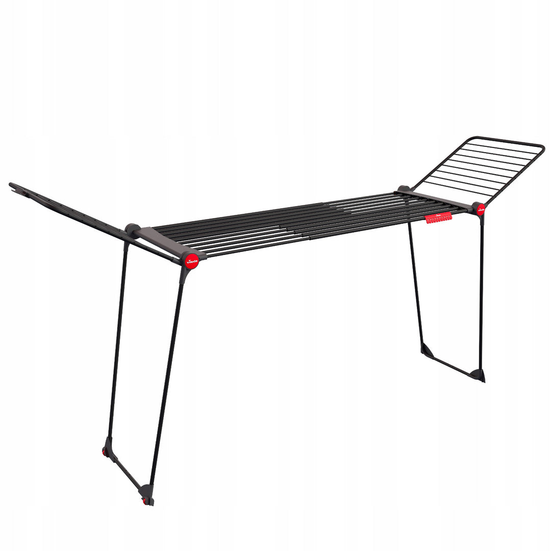 Сушилник за пране Vileda Infinity Flex Ultimate, черен, до 30 м сушилна площ, разтегаем, повдигната рамка, държачи за бельо, вградени колелца, 179620