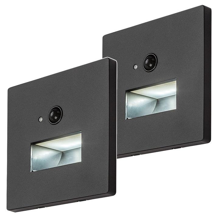 Лампа Lunca LED 1 W IP20, черна, 3000, 4500, 6500 K, датчик за движение, датчик за осветеност, 77197, 2 броя