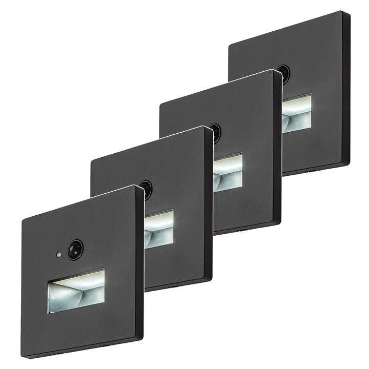 Лампа Lunca LED 1 W IP20, черна, 3000, 4500, 6500 K, датчик за движение, датчик за осветеност, 77197, 4 броя