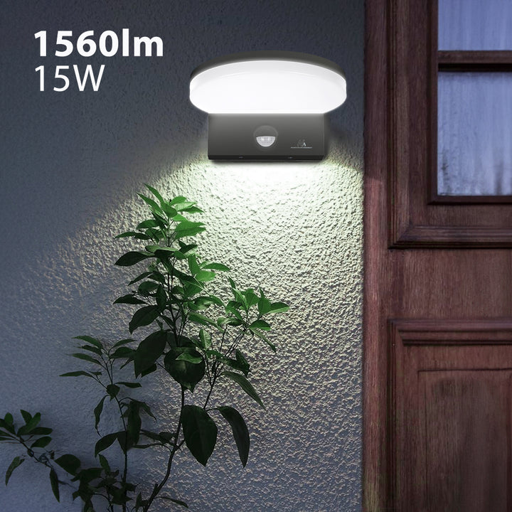 LED лампа с датчик за движение Maclean, PIR датчик за движение, цвят: черен, 15 W, IP65, 1560 lm, неутрално бял цвят (4000 K) MCE344 B, 2 броя