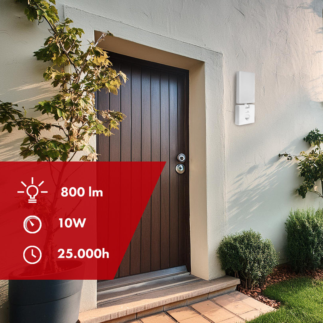 LED лампа с датчик за движение Maclean, PIR датчик за движение, цвят бял, 10 W, IP65, 800 lm, неутрално бяла светлина (4000 K) MCE516 W, 2 броя