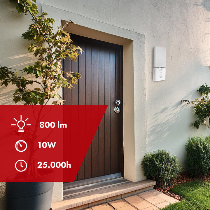 LED лампа с датчик за движение Maclean, PIR датчик за движение, цвят бял, 10 W, IP65, 800 lm, неутрално бяла светлина (4000 K) MCE516 W, 2 броя
