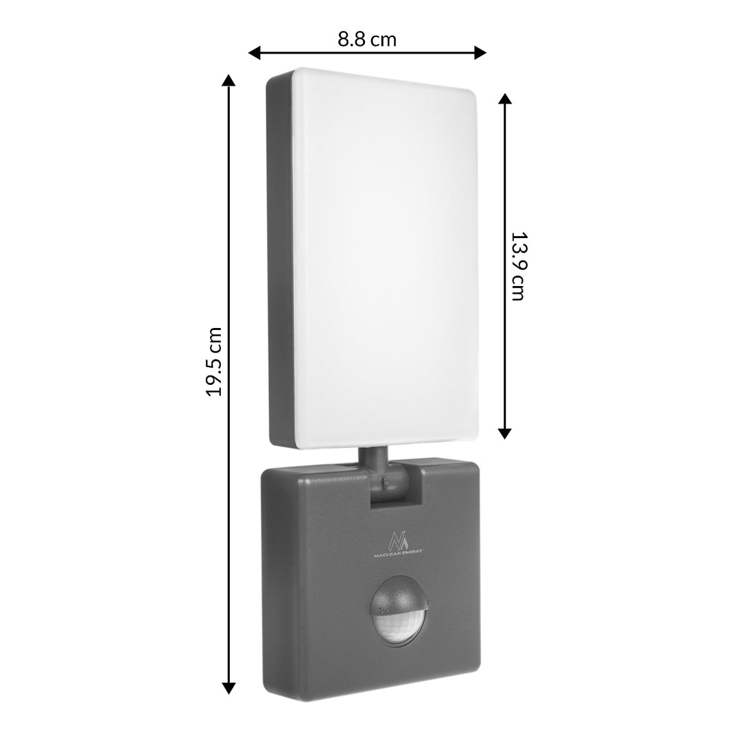 LED лампа с датчик за движение Maclean, PIR датчик за движение, цвят сив, 10 W, IP65, 800 lm, неутрално бял цвят (4000 K) MCE516 GR, 2 броя