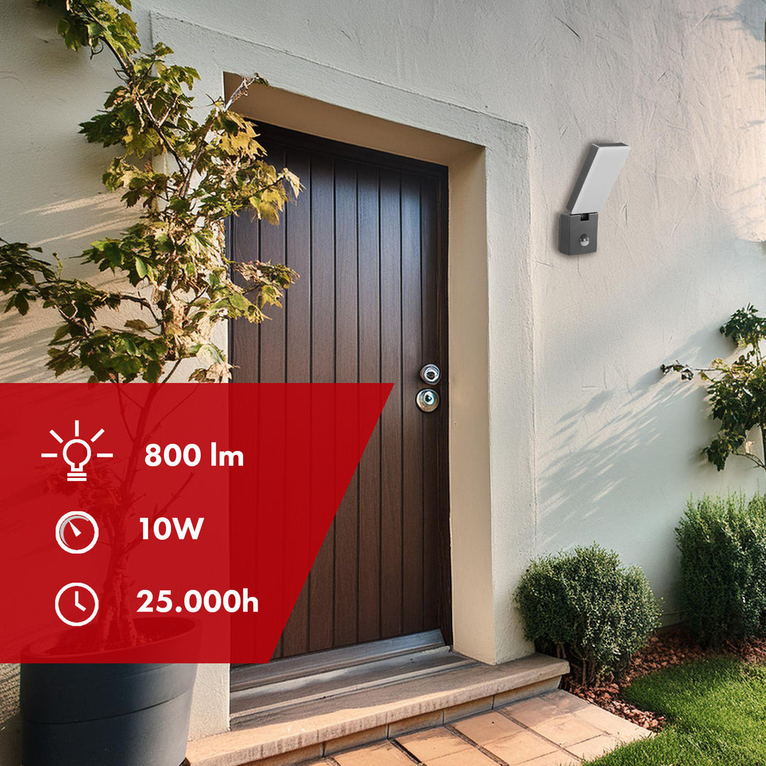 LED лампа с датчик за движение Maclean, PIR датчик за движение, цвят сив, 10 W, IP65, 800 lm, неутрално бял цвят (4000 K) MCE516 GR, 2 броя