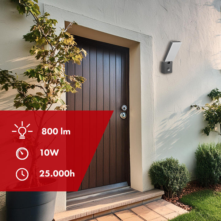 LED лампа с датчик за движение Maclean, PIR датчик за движение, цвят сив, 10 W, IP65, 800 lm, неутрално бял цвят (4000 K) MCE516 GR, 2 броя