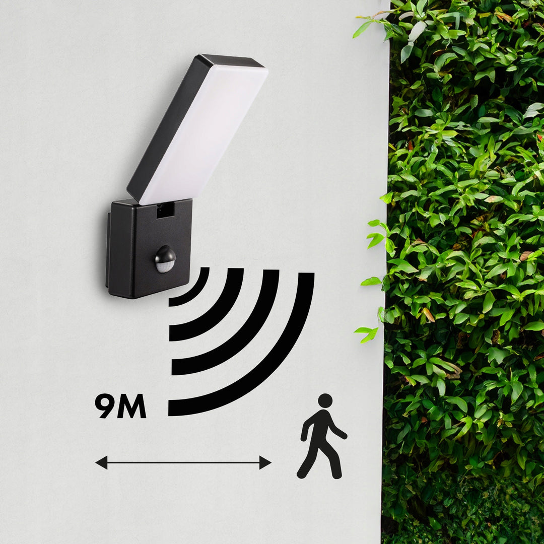 LED лампа с датчик за движение Maclean, PIR датчик за движение, черен цвят, 10 W, IP65, 800 lm, неутрално бял цвят (4000 K) MCE516 B, 2 броя