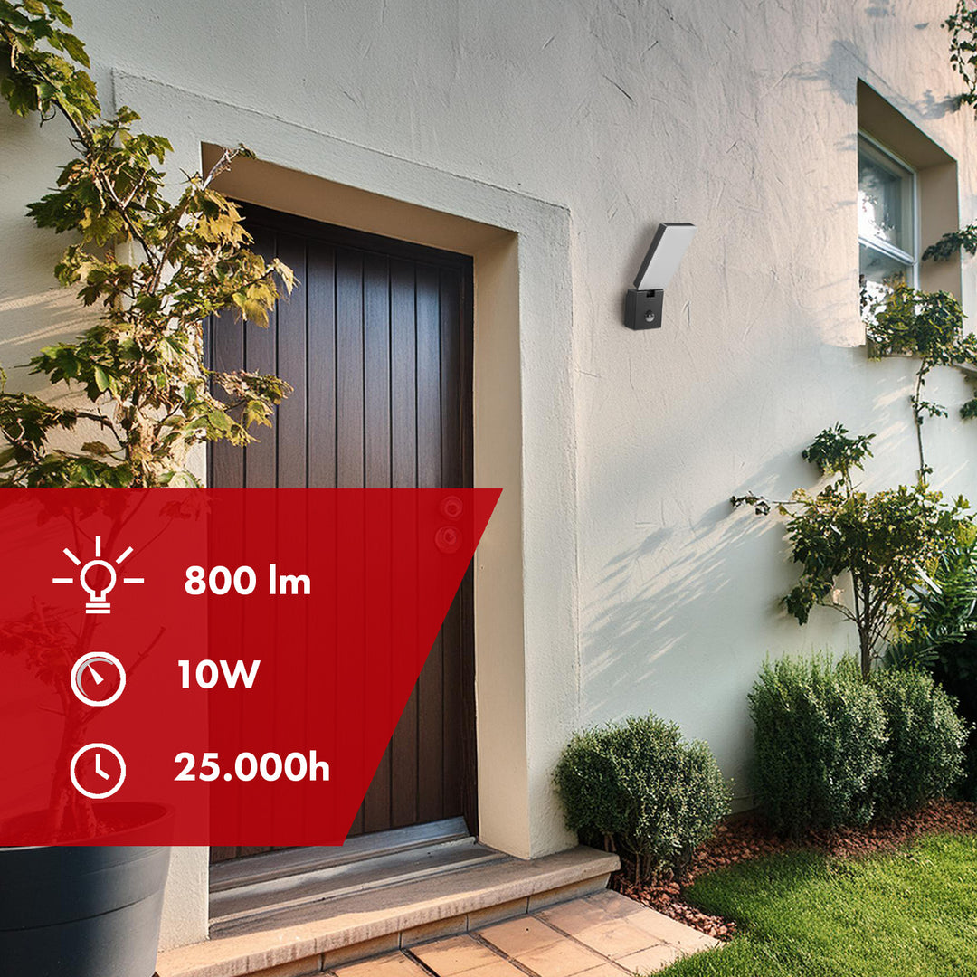 LED лампа с датчик за движение Maclean, PIR датчик за движение, черен цвят, 10 W, IP65, 800 lm, неутрално бял цвят (4000 K) MCE516 B, 2 броя