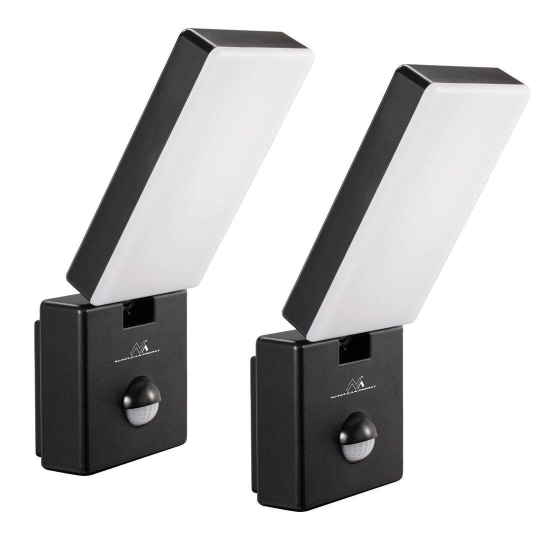 LED лампа с датчик за движение Maclean, PIR датчик за движение, черен цвят, 10 W, IP65, 800 lm, неутрално бял цвят (4000 K) MCE516 B, 2 броя