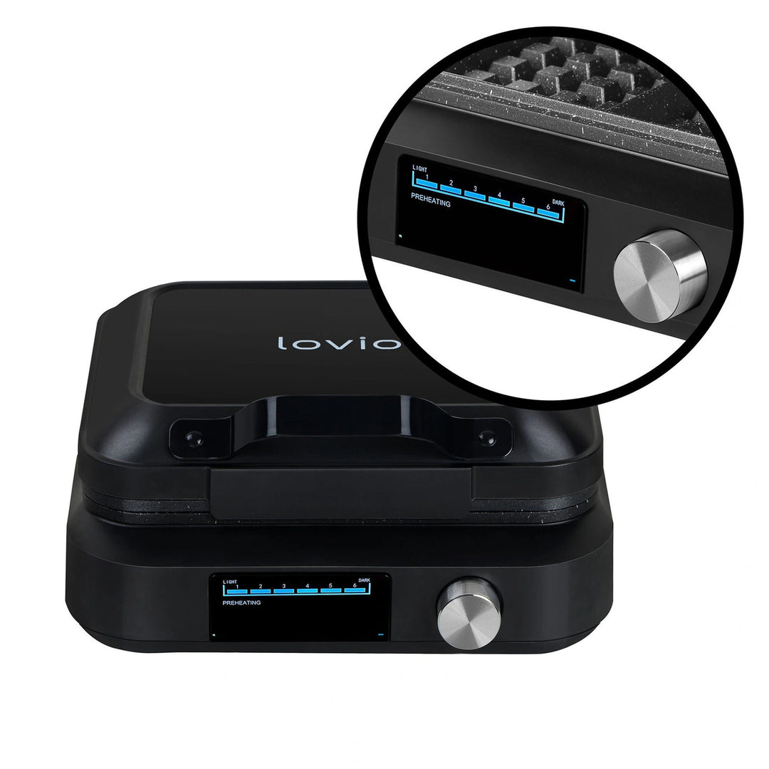 Машина за вафли LOVIO PerfectCrisp, 2 големи вафли, 1500 W, 6 степени на изпичане, LVWF002BK