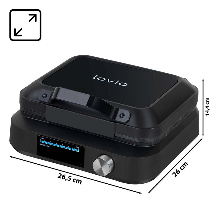 Машина за вафли LOVIO PerfectCrisp, 2 големи вафли, 1500 W, 6 степени на изпичане, LVWF002BK