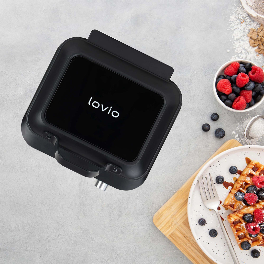 Машина за вафли LOVIO PerfectCrisp, 2 големи вафли, 1500 W, 6 степени на изпичане, LVWF002BK