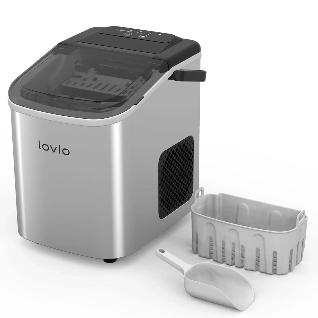 Домашен ледогенератор Lovio Crystal Ice, стоманен, сребрист, за бързо приготвяне на лед